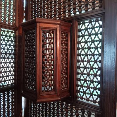 STUNNING WOODEN MIDDLE EASTERN 3 PANEL MASHRABIYA LATTICE FOLDING ROOM SCREEN