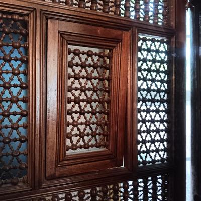 STUNNING WOODEN MIDDLE EASTERN 3 PANEL MASHRABIYA LATTICE FOLDING ROOM SCREEN