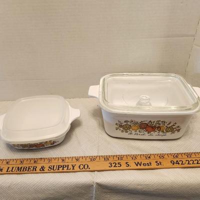 Vintage Corning Ware Spice of three Life La Marjolaine Casserole Dishes with Lids and one Vintage Cornflower Corningware