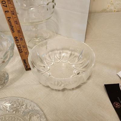 Glassware lot Including footed milk glass serving dish