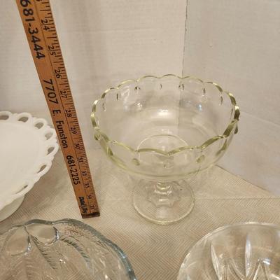 Glassware lot Including footed milk glass serving dish