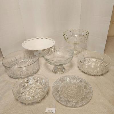 Glassware lot Including footed milk glass serving dish