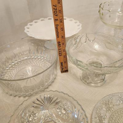 Glassware lot Including footed milk glass serving dish