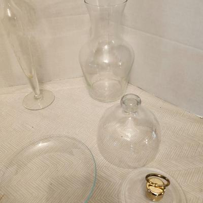 Etched Glassware lot Six Etched Tumbler, ice bucket, vase, butter dish etc.