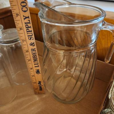 Glassware lot, tumbler, pitcher, Ice bucket, syrup dispenser salt and pepper