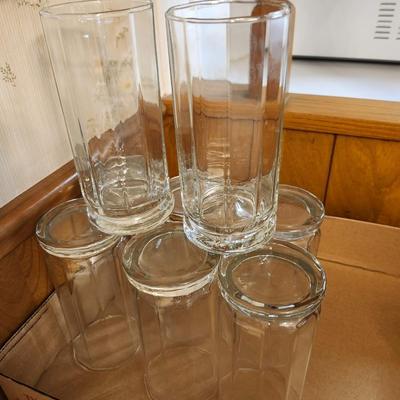 Glassware lot, tumbler, pitcher, Ice bucket, syrup dispenser salt and pepper