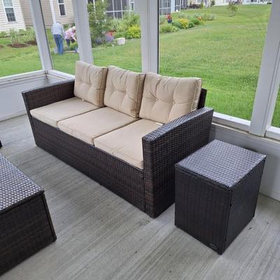 8 pc brown and tan wicker set