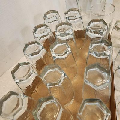 Glassware lot, water tumbles and Juice glass and pitcher