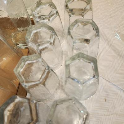 Glassware lot, water tumbles and Juice glass and pitcher