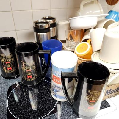 Miscellaneous Kitchen lot, including Tepco Restaurant Ware and Vintage Enamelware Orange Water Butter Syrup Warmer/ Dipper