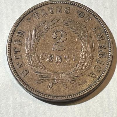 1867 VERY FINE CONDITION TWO CENT PIECE TYPE COIN AS PICTURED.