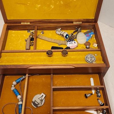 Wooden Jewelry box plus items inside