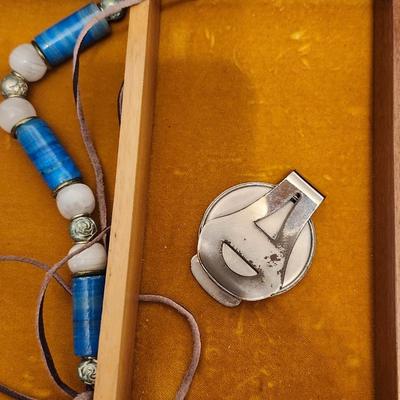 Wooden Jewelry box plus items inside