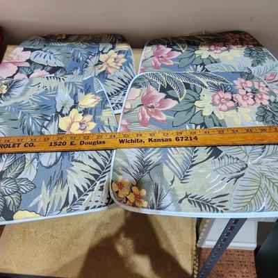 Two Cloth laundry baskets and seat cushions