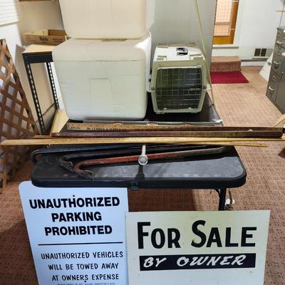 Miscellaneous house including yardsticks, pet carrier coolers