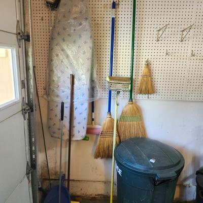 Household lot, trash can, iron and ironing board cleaning supplies