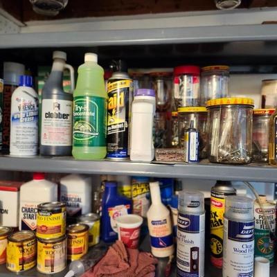Household chemical lot, including car, cleaning, wood, stain, etc