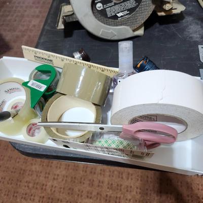 Garage tool lot, home improvement including electric saw and small compressor