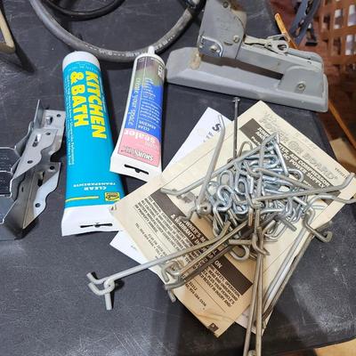 Garage tool lot, home improvement including electric saw and small compressor