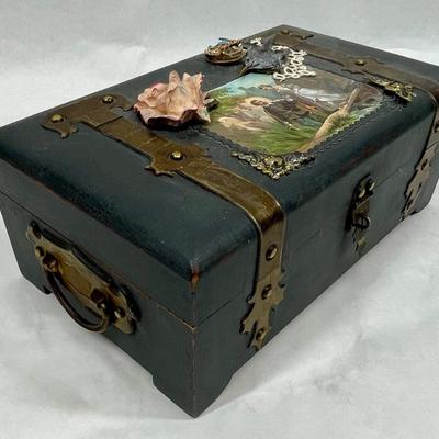 Embellished Wood Jewelry Treasure Chest Box