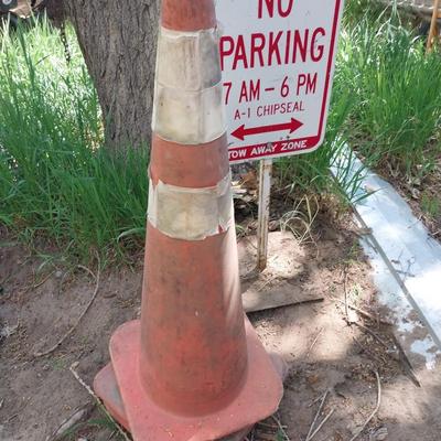 NO PARKING SIGN AND TWO CONES