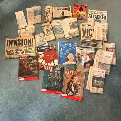 Vintage newpaper and Magazine including Life, and newpaper from 1940's