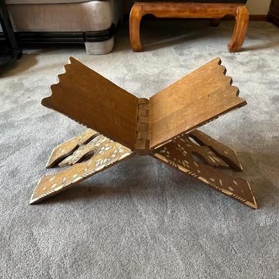 HOLY QURAN STAND WITH INLAID MOTHER OF PEARL AND A WICKER CHEST WITH BRASS HARDWARE