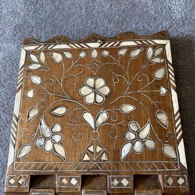 HOLY QURAN STAND WITH INLAID MOTHER OF PEARL AND A WICKER CHEST WITH BRASS HARDWARE