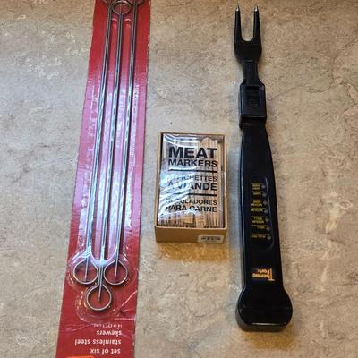 New Set of Skewers, Wood Temperature Wood Markers and Temperature Fork