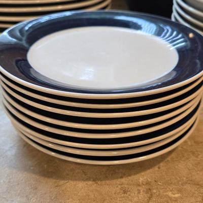 Blue Rim Dish Set with 2 Blue Serving Bowls