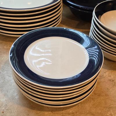 Blue Rim Dish Set with 2 Blue Serving Bowls