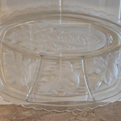 Vintage Tiara Glass Large Rectangular 4-Part Divided Relish Dish with Etched/Frosted Detail