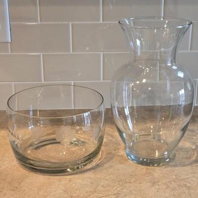 Vase and Etched Glass Bowl