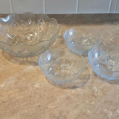 Floral Serving Bowl and (3) Smaller Bowls