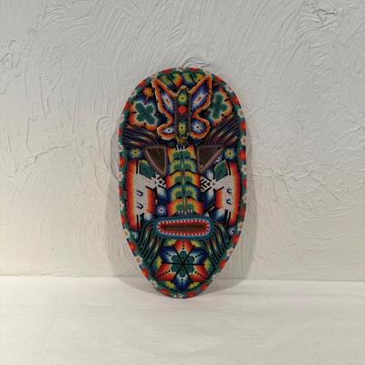 MEXICAN HUICHOL WIXARIKA FOLK ART BEADED MASK SACRED SYMBOLS