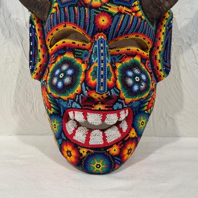 MEXICAN DEMON HUICHOL BEADED MASK