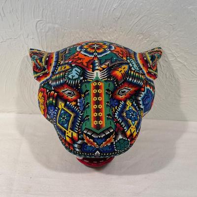 BEADED HUICHOL JAGUAR MASK BY HONORIO VILLA LOPEZ