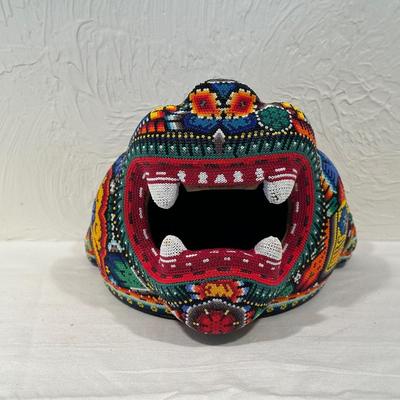 BEADED HUICHOL JAGUAR MASK BY HONORIO VILLA LOPEZ