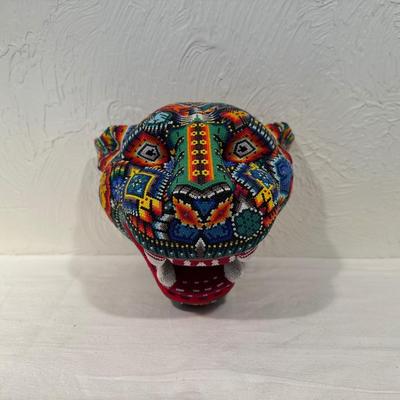 BEADED HUICHOL JAGUAR MASK BY HONORIO VILLA LOPEZ