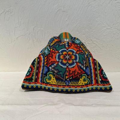 BEADED HUICHOL JAGUAR MASK BY HONORIO VILLA LOPEZ