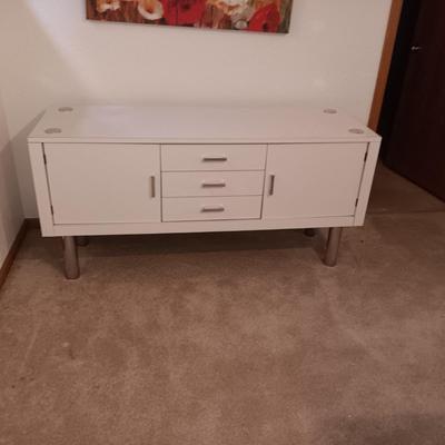 RETRO WHITE FORMICA AND CHROME CREDENZA