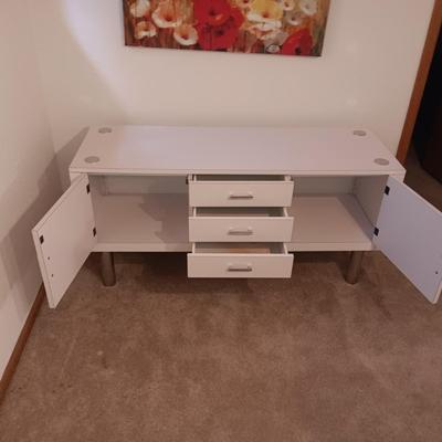 RETRO WHITE FORMICA AND CHROME CREDENZA