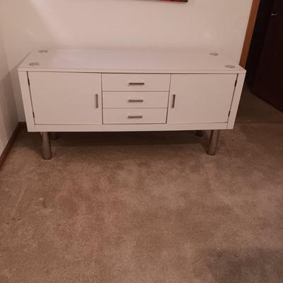 RETRO WHITE FORMICA AND CHROME CREDENZA