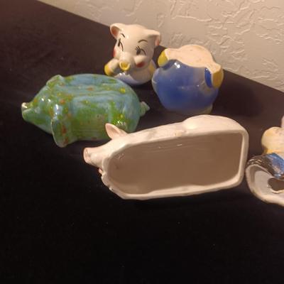 PIG BUTTER DISH LID, SALT SHAKER AND BANKS