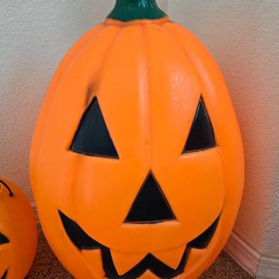 (2) Light Up Jack O Lanterns Decor and (1) Candy Bucket