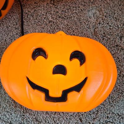 (2) Light Up Jack O Lanterns Decor and (1) Candy Bucket