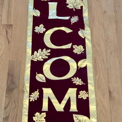 Maroon Velvet & Gold Accent Fall Welcome Deco