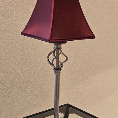 Metal and Maroon Silk Shade Lamp #2