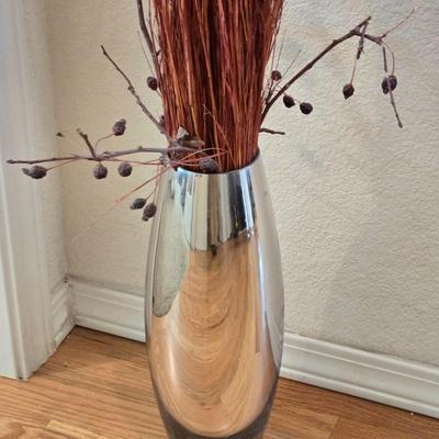 Silver Glass Vase with Red Decor