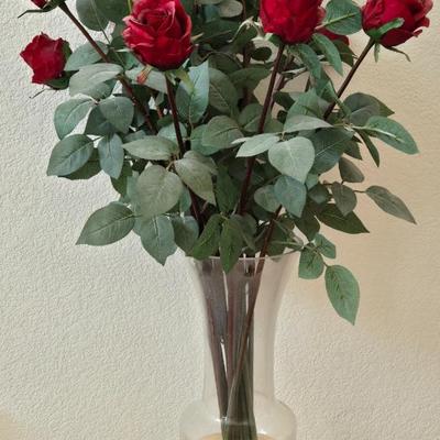 Glass Vase with Long Stem Faux Roses